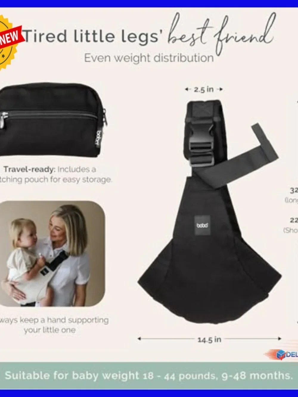Toddler Hip Carrier Sling with Adjustable Straps, Safety Buckle, Travel Bag